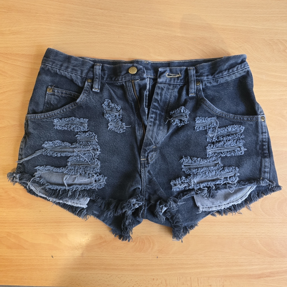 Wrangler Dark Blue Distressed Jean Shorts